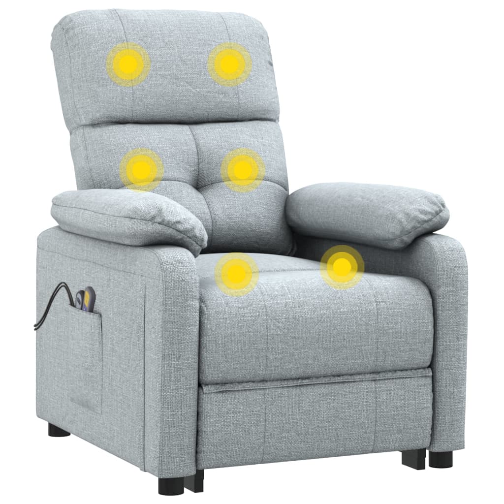 vidaXL Fotoliu de masaj electric rabatabil, gri deschis, textil vidaXL Fotoliu de masaj electric rabatabil, gri deschis, textil