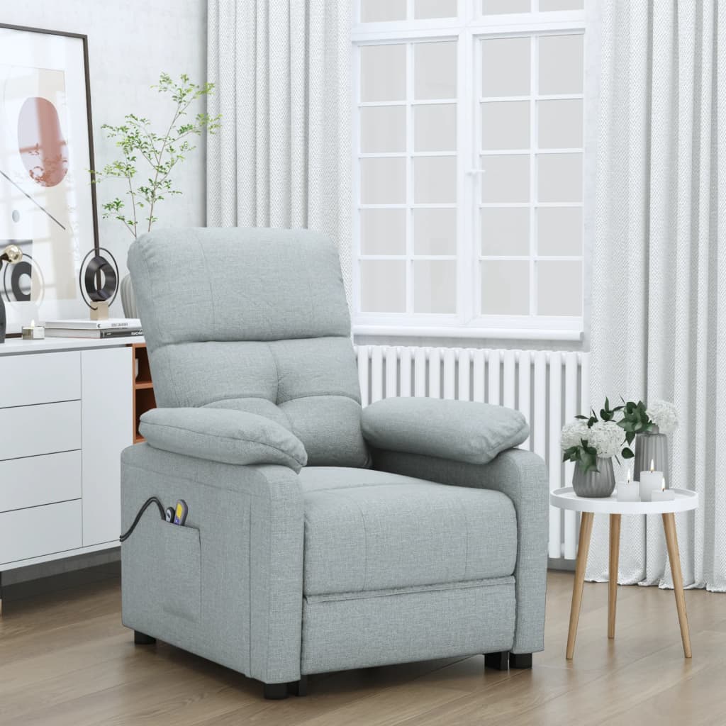 vidaXL Fotoliu de masaj electric rabatabil, gri deschis, textil vidaXL Fotoliu de masaj electric rabatabil, gri deschis, textil