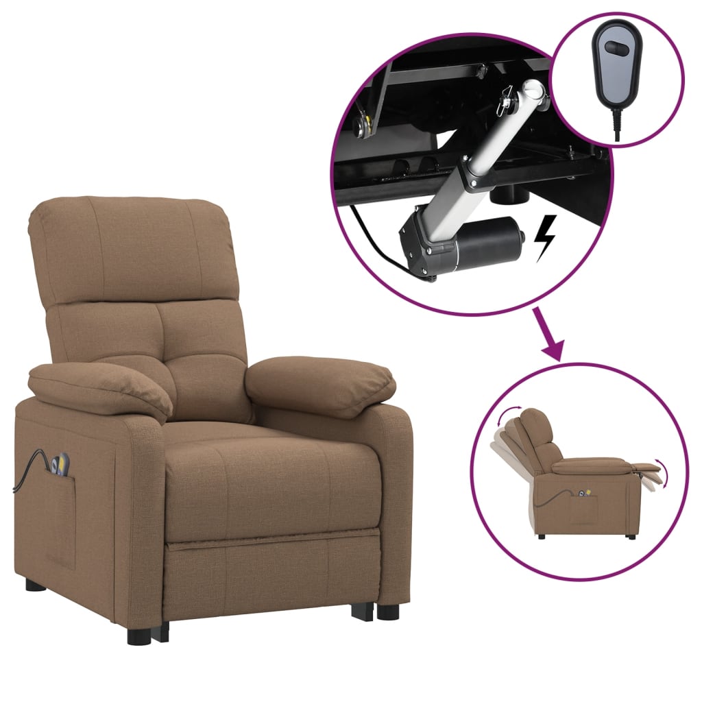 vidaXL Fotoliu de masaj electric, maro, material textil