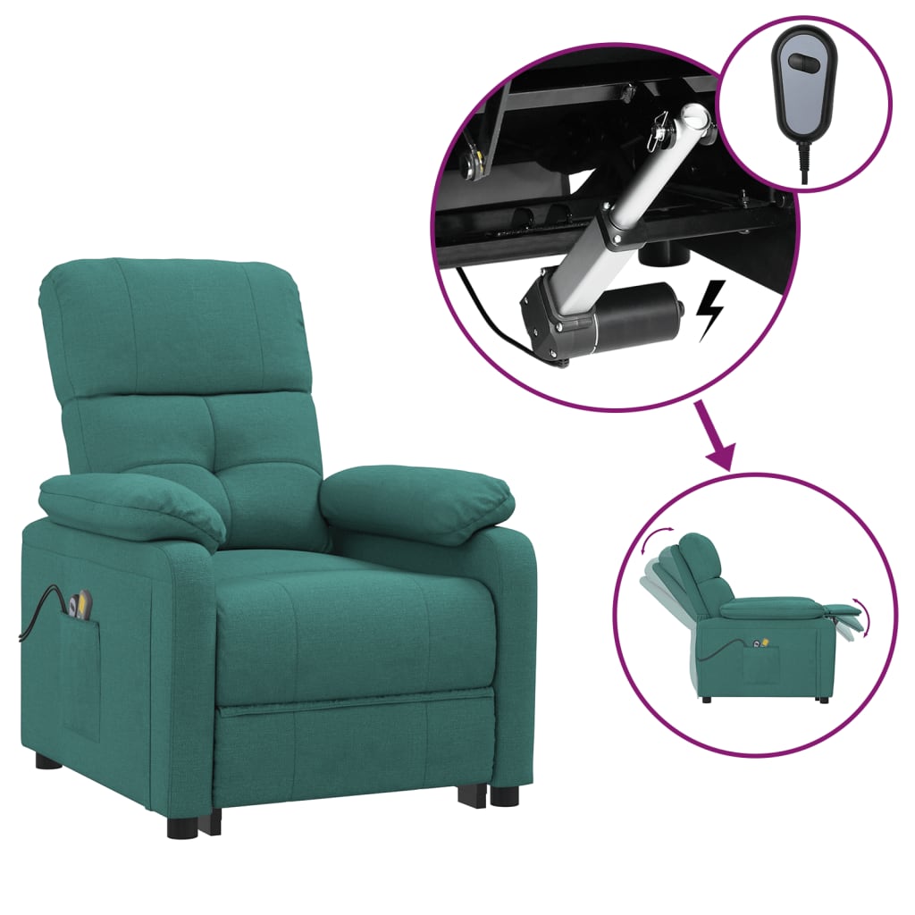 vidaXL Fotoliu de masaj electric, verde închis, material textil vidaXL Fotoliu de masaj electric, verde închis, material textil