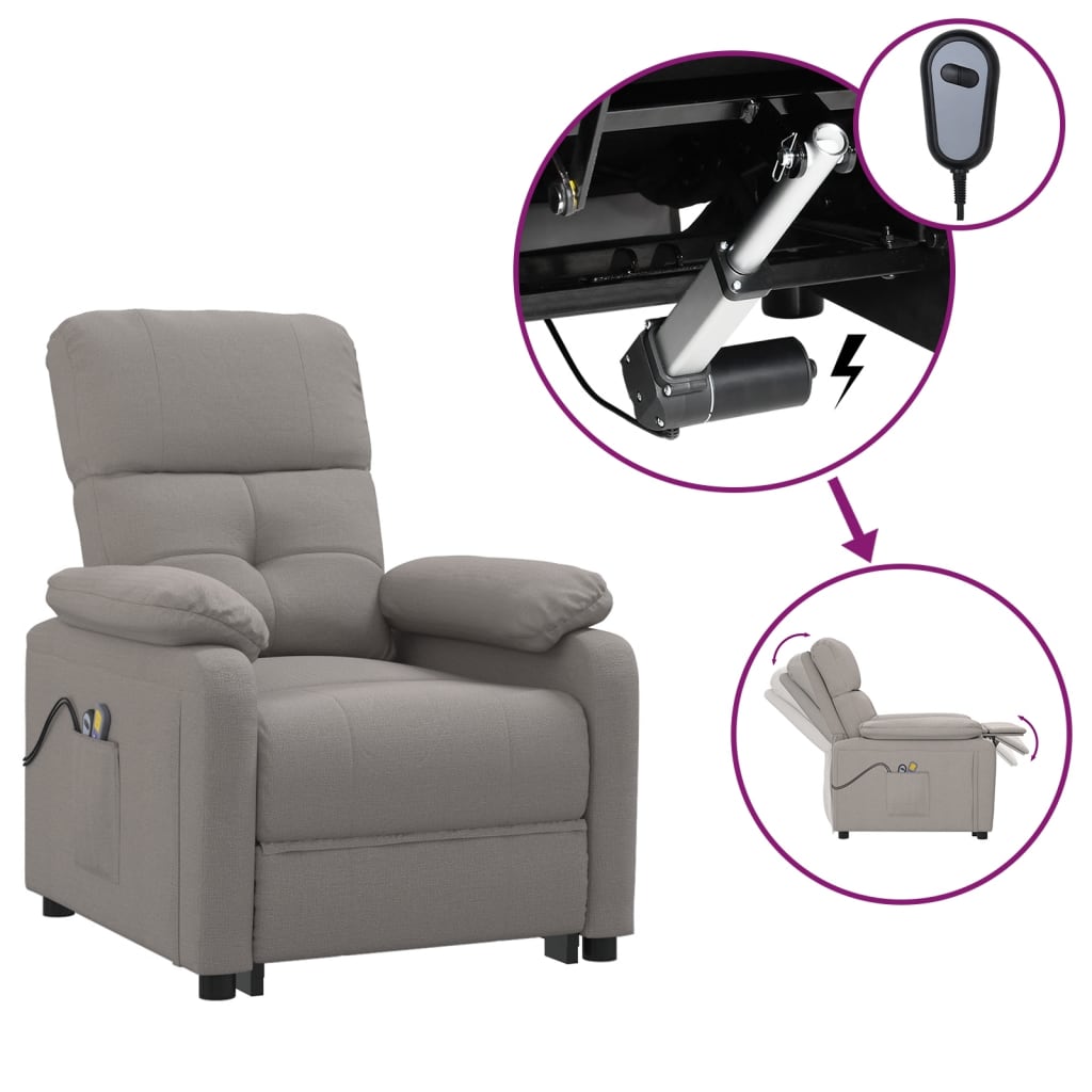 vidaXL Fotoliu de masaj electric rabatabil, gri taupe, textil