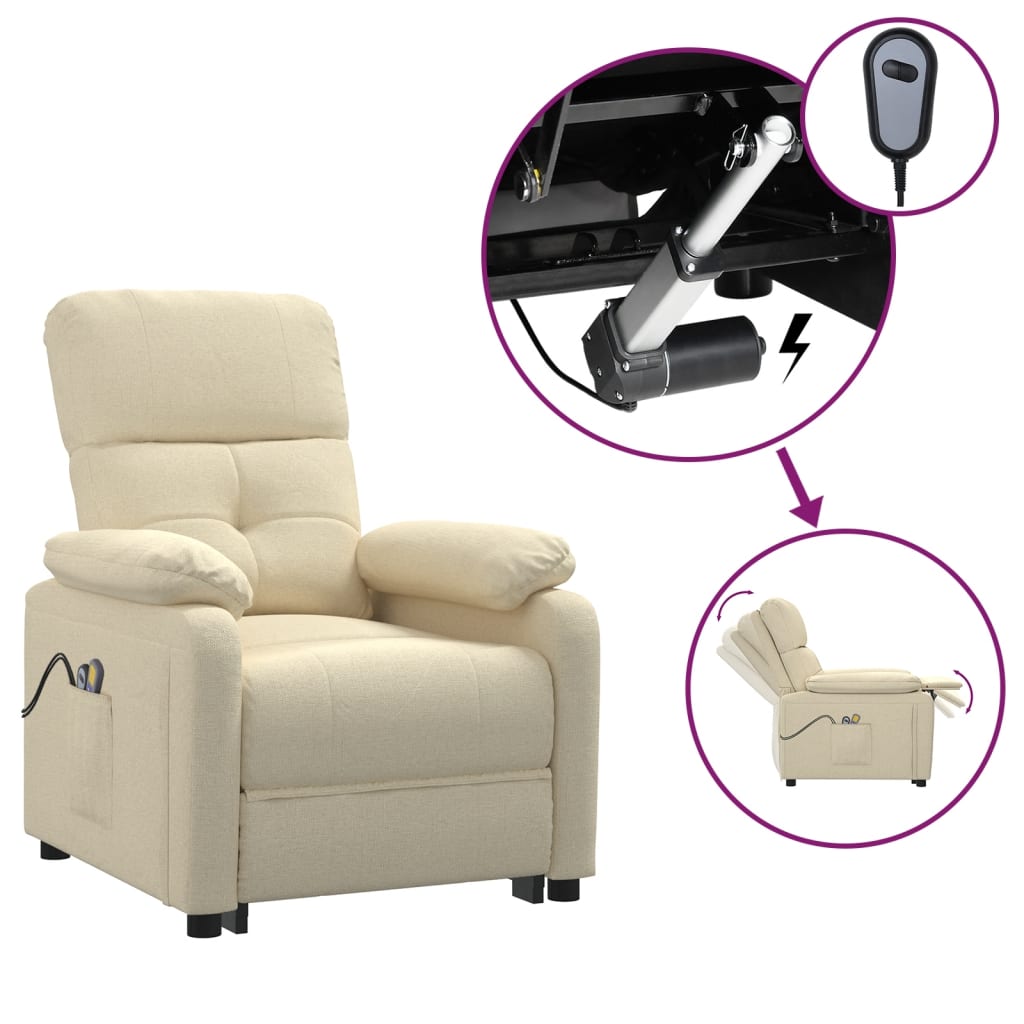 vidaXL Fotoliu de masaj electric rabatabil, crem, textil vidaXL Fotoliu de masaj electric rabatabil, crem, textil