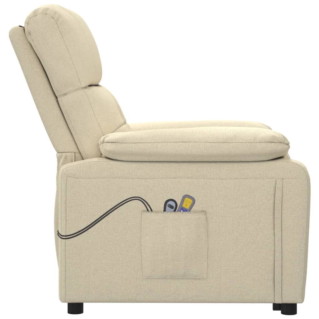 vidaXL Fotoliu de masaj electric rabatabil, crem, textil vidaXL Fotoliu de masaj electric rabatabil, crem, textil