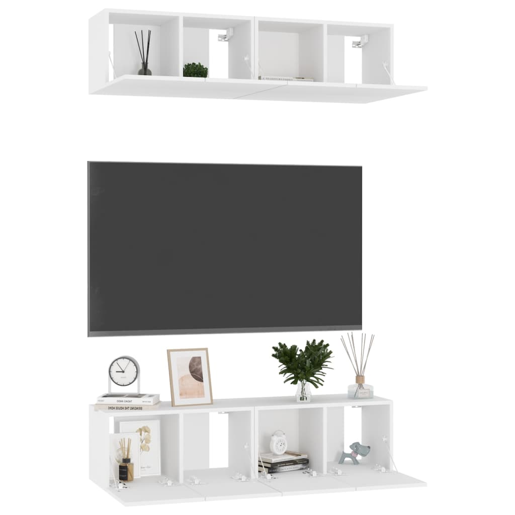 vidaXL Set dulapuri TV, 4 piese, alb, 60x30x30 cm, lemn prelucrat vidaXL Set dulapuri TV, 4 piese, alb, 60x30x30 cm, lemn prelucrat