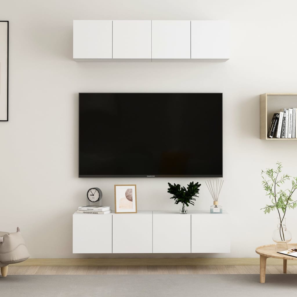 vidaXL Set dulapuri TV, 4 piese, alb, 60x30x30 cm, lemn prelucrat vidaXL Set dulapuri TV, 4 piese, alb, 60x30x30 cm, lemn prelucrat