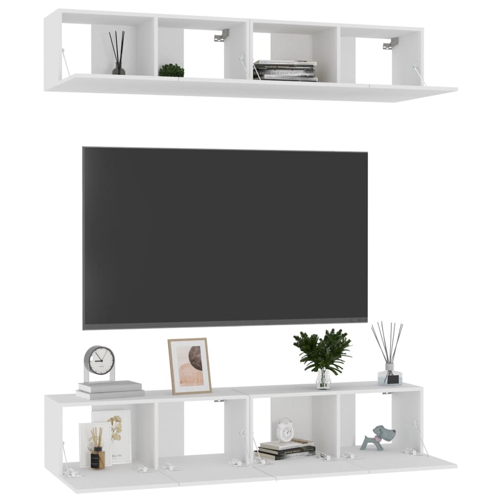 vidaXL Comode TV, 4 buc., alb, 80x30x30 cm, lemn compozit