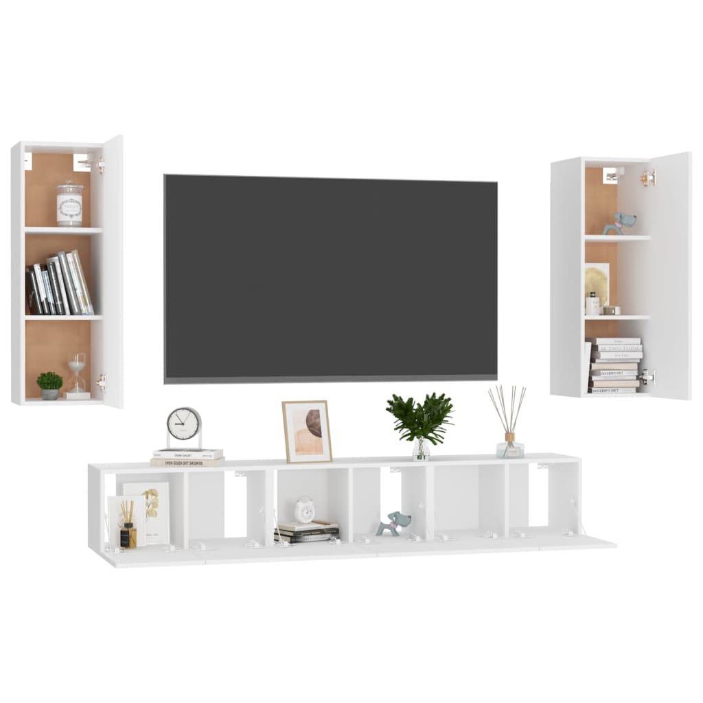 vidaXL Set dulap TV, 5 piese, alb, lemn prelucrat vidaXL Set dulap TV, 5 piese, alb, lemn prelucrat