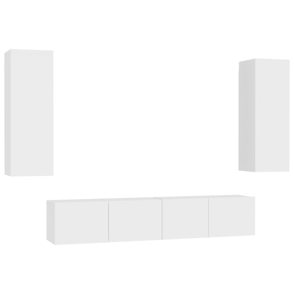 vidaXL Set dulapuri TV, 4 piese, alb, lemn prelucrat vidaXL Set dulapuri TV, 4 piese, alb, lemn prelucrat