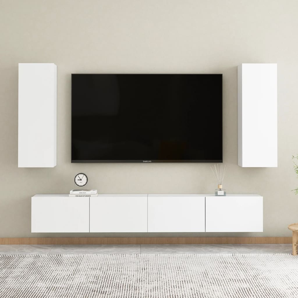 vidaXL Set dulapuri TV, 4 piese, alb, lemn prelucrat vidaXL Set dulapuri TV, 4 piese, alb, lemn prelucrat