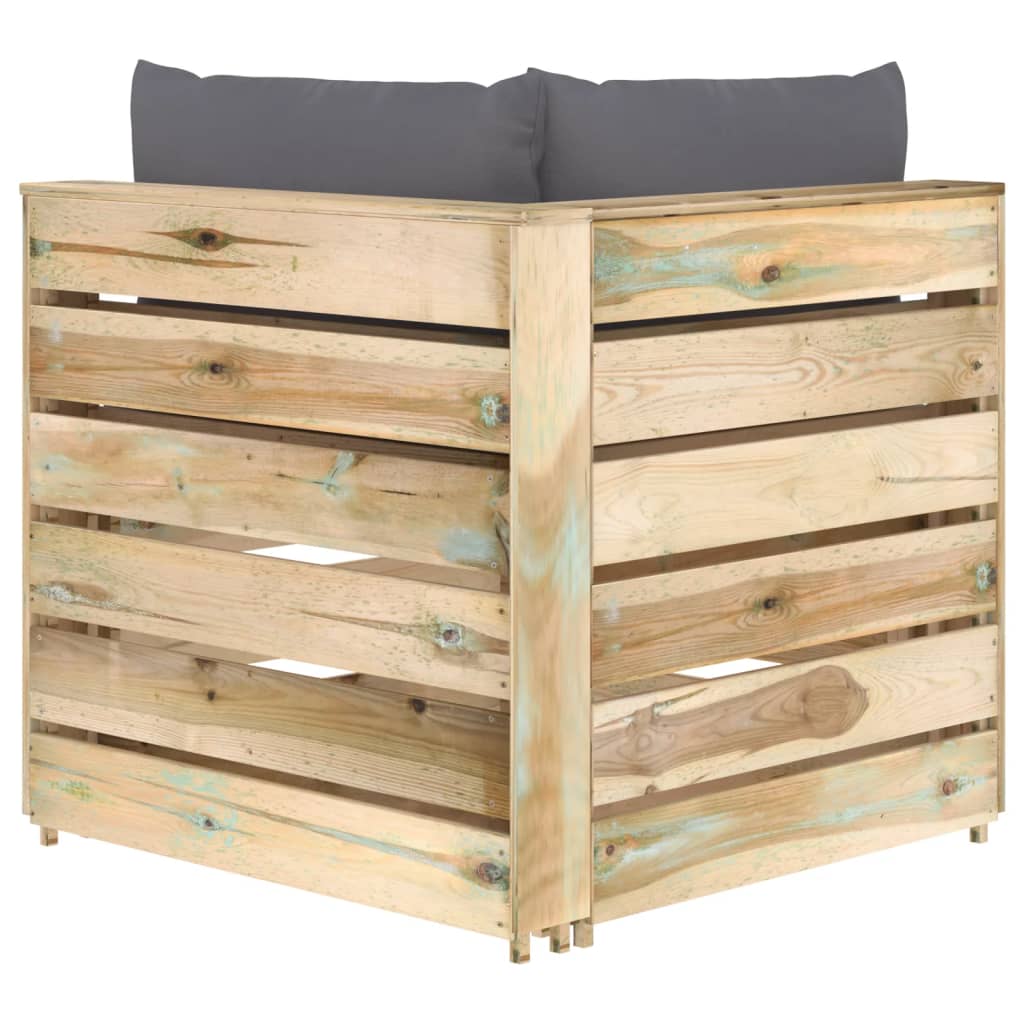 vidaXL Canapea de colț modulară cu perne, lemn verde tratat