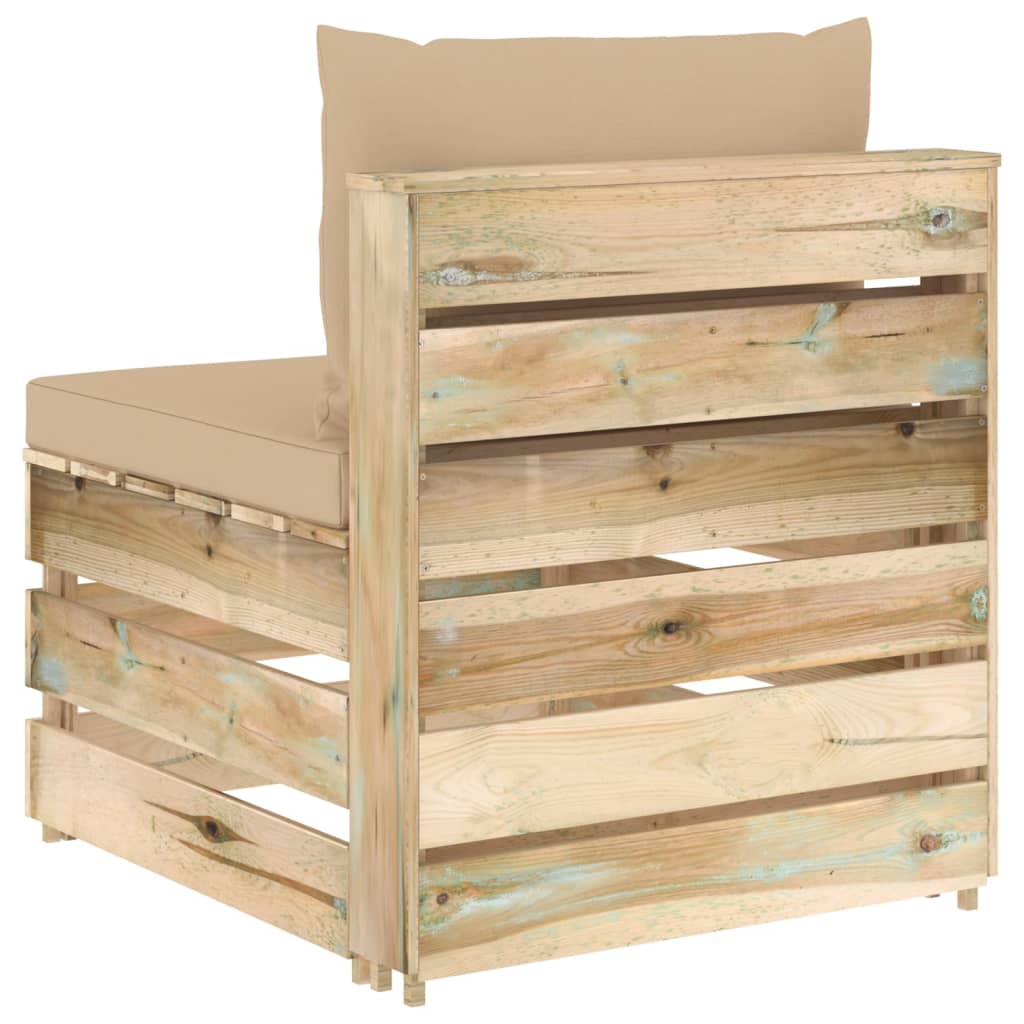 vidaXL Canapea de mijloc modulară cu perne, verde, lemn impregnat vidaXL Canapea de mijloc modulară cu perne, verde, lemn impregnat