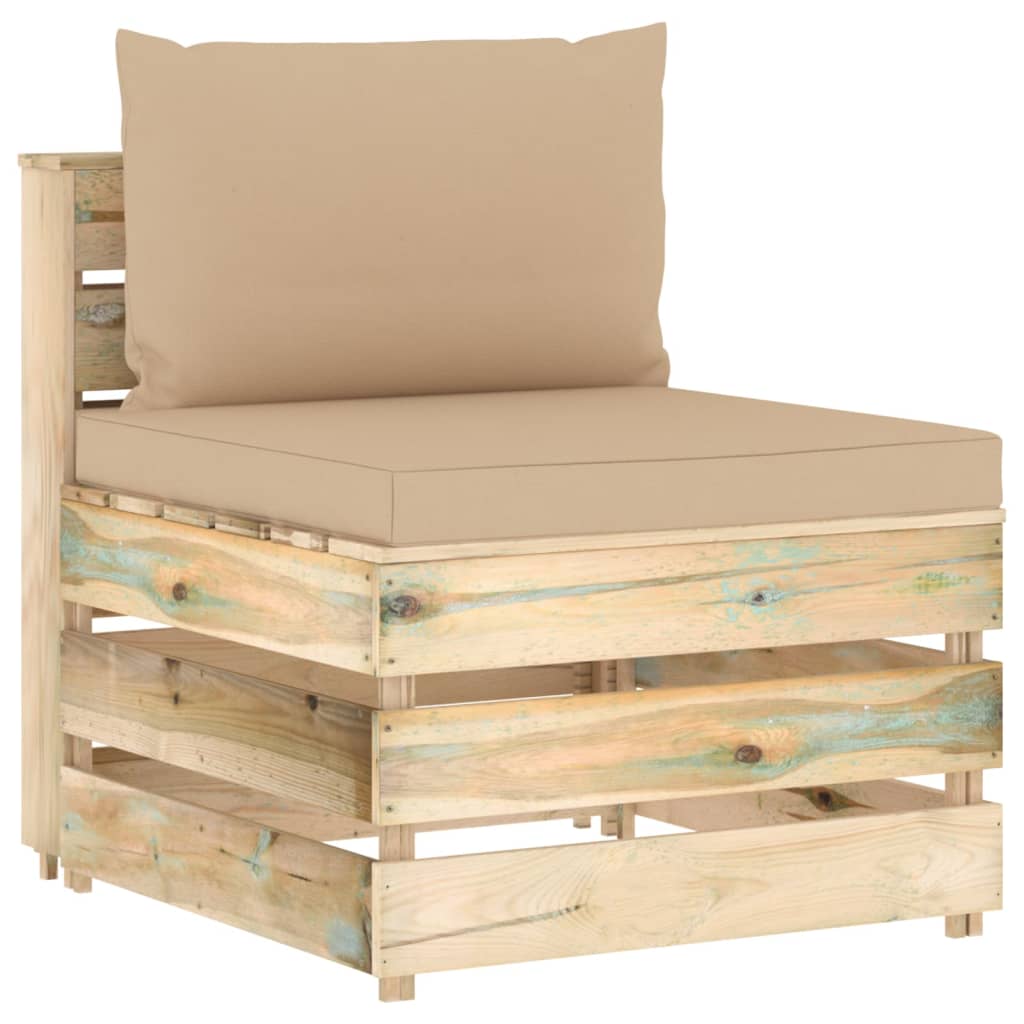 vidaXL Canapea de mijloc modulară cu perne, verde, lemn impregnat vidaXL Canapea de mijloc modulară cu perne, verde, lemn impregnat