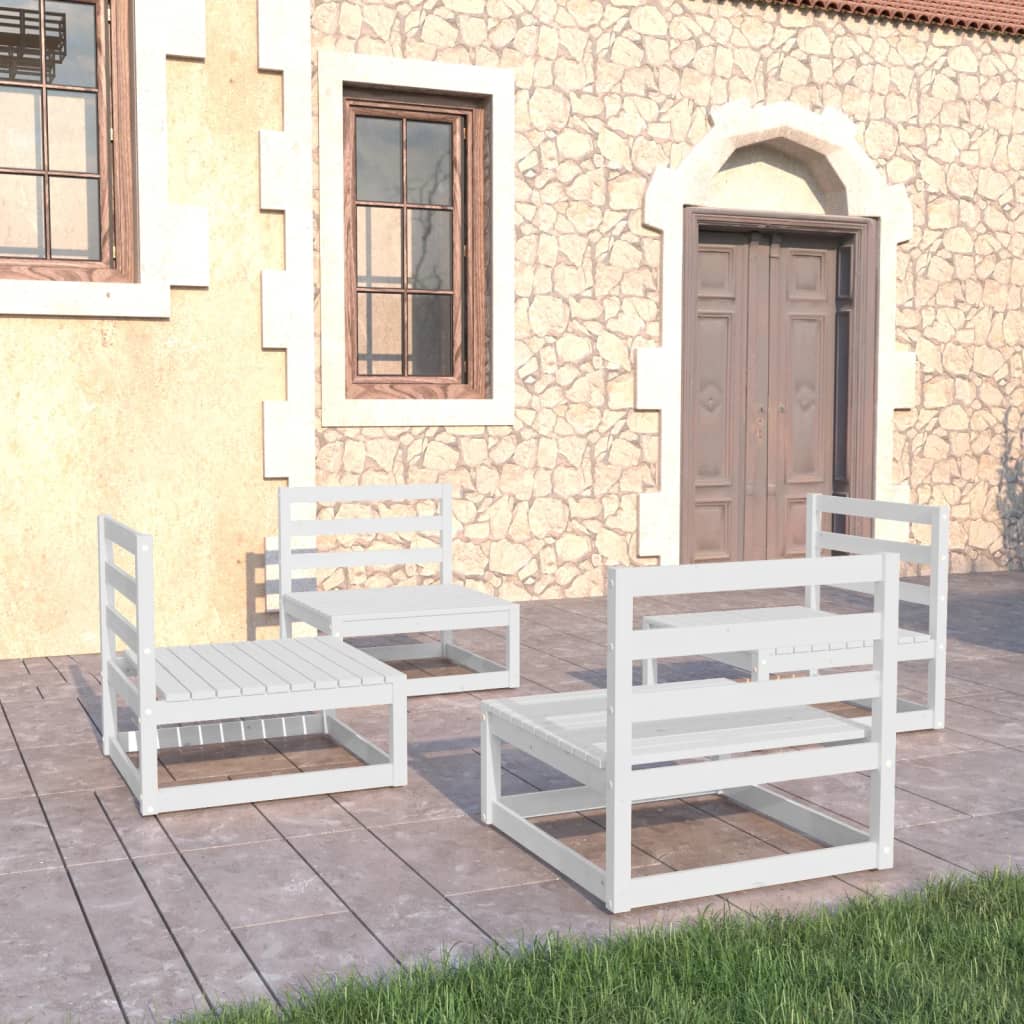 vidaXL Set mobilier de grădină, 4 piese, alb, lemn masiv de pin vidaXL Set mobilier de grădină, 4 piese, alb, lemn masiv de pin
