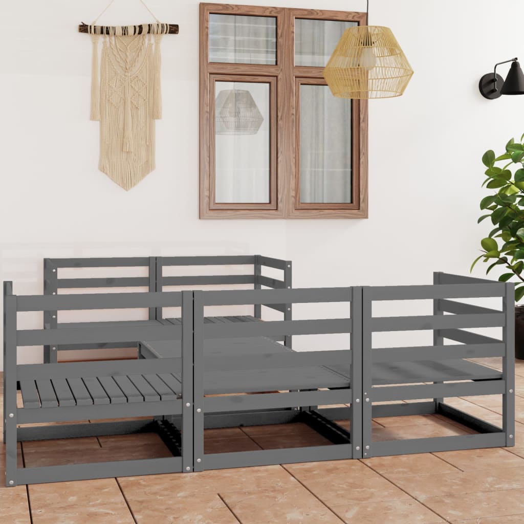 vidaXL Set mobilier de grădină, 6 piese, gri, lemn masiv de pin vidaXL Set mobilier de grădină, 6 piese, gri, lemn masiv de pin