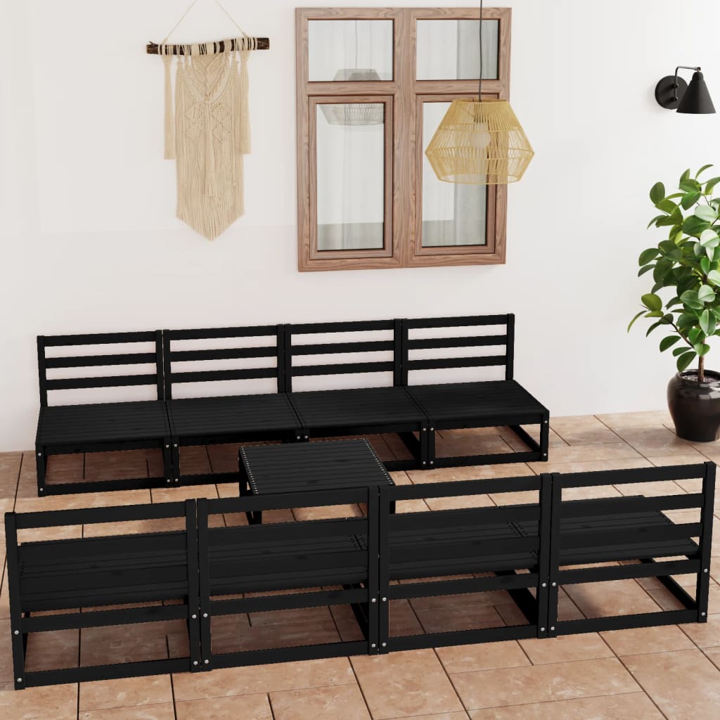 vidaXL Set mobilier de grădină, 9 piese, negru, lemn masiv de pin vidaXL Set mobilier de grădină, 9 piese, negru, lemn masiv de pin