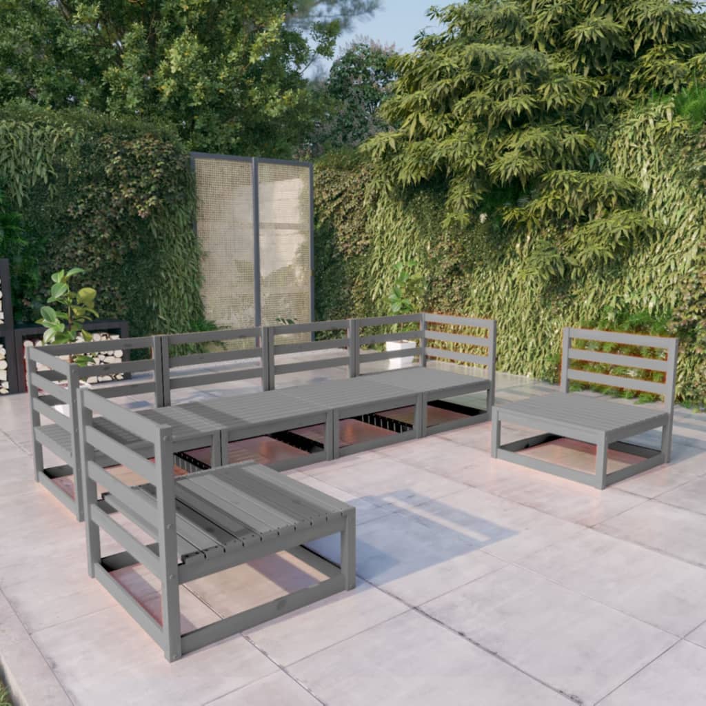 vidaXL Set mobilier de grădină, 6 piese, gri, lemn masiv de pin vidaXL Set mobilier de grădină, 6 piese, gri, lemn masiv de pin