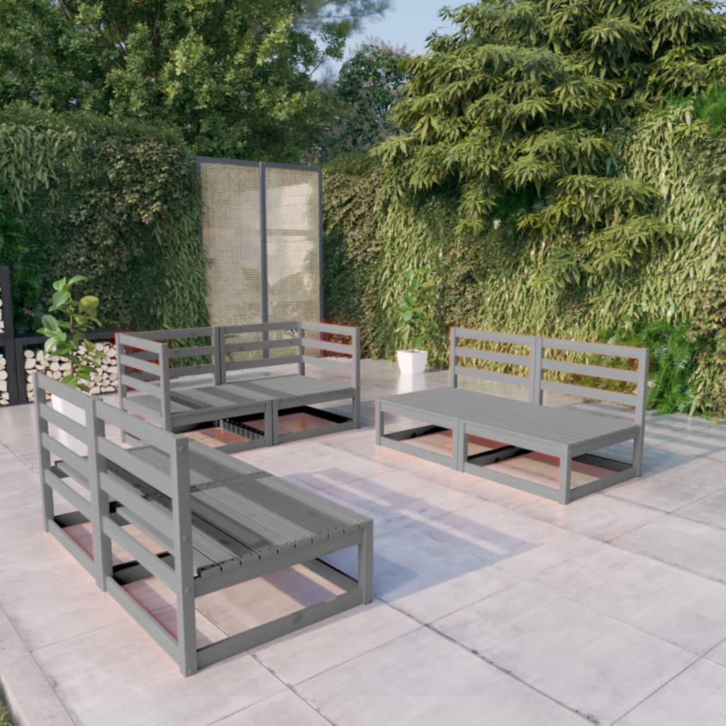 vidaXL Set mobilier de grădină, 6 piese, gri, lemn masiv de pin vidaXL Set mobilier de grădină, 6 piese, gri, lemn masiv de pin