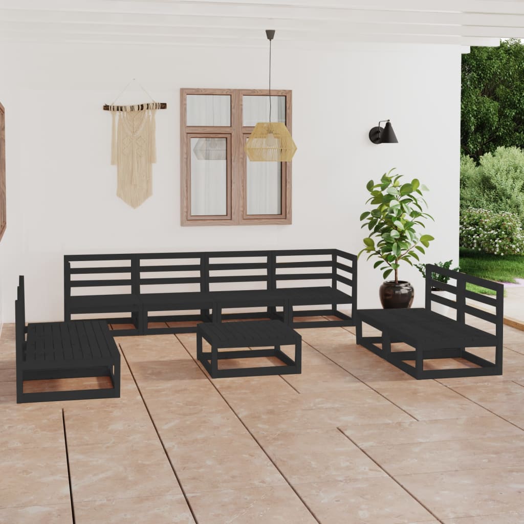 vidaXL Set mobilier de grădină, 9 piese, negru, lemn masiv de pin vidaXL Set mobilier de grădină, 9 piese, negru, lemn masiv de pin