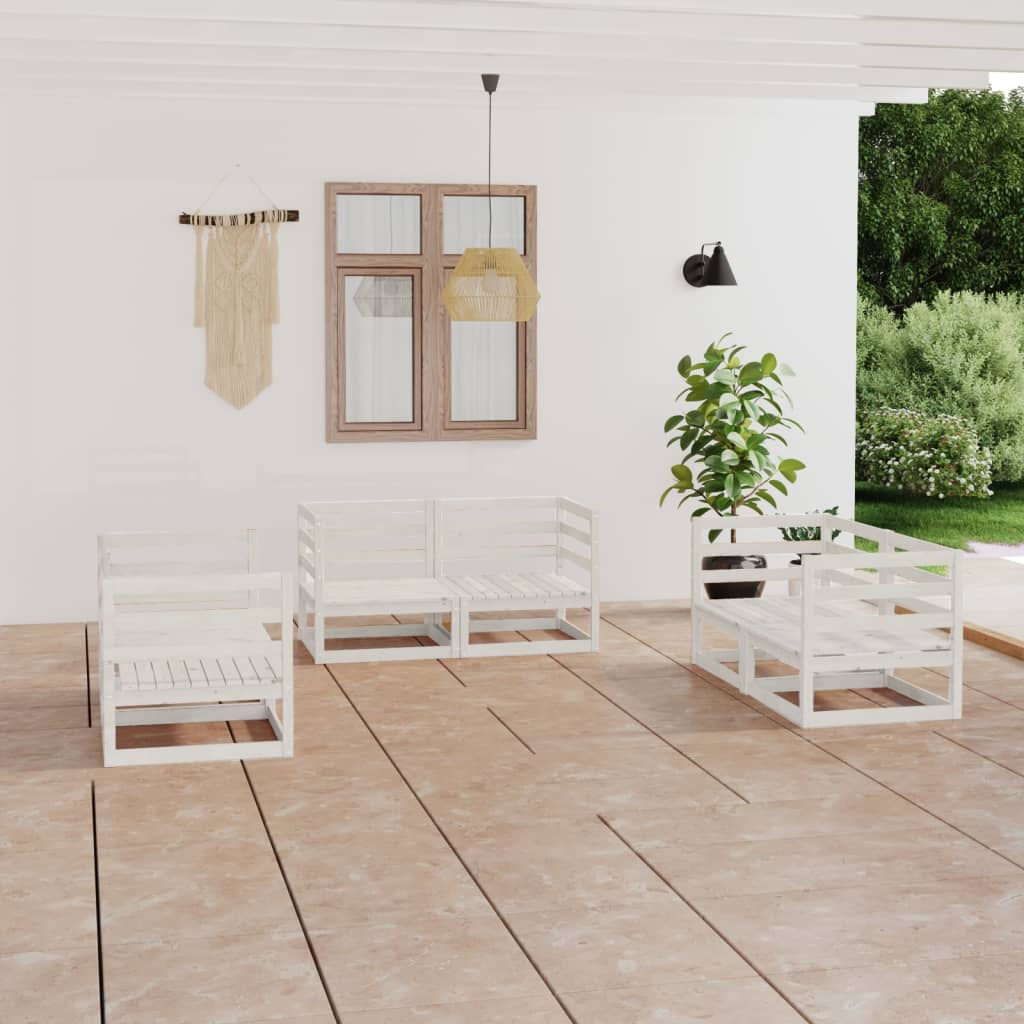 vidaXL Set mobilier de grădină, 6 piese, alb, lemn masiv de pin vidaXL Set mobilier de grădină, 6 piese, alb, lemn masiv de pin