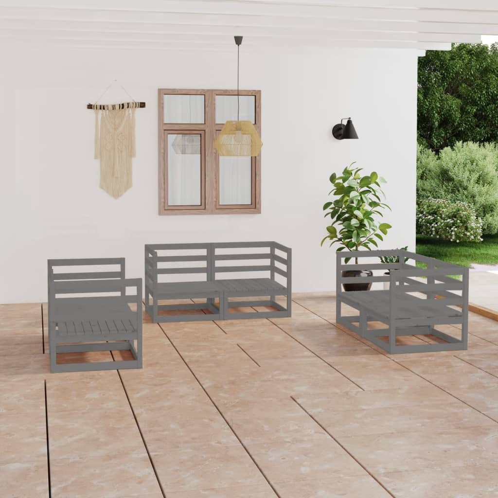 vidaXL Set mobilier de grădină, 6 piese, gri, lemn masiv de pin vidaXL Set mobilier de grădină, 6 piese, gri, lemn masiv de pin