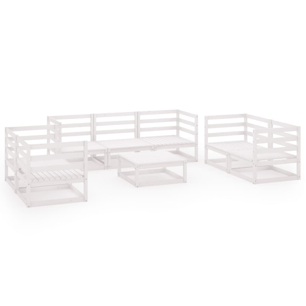 vidaXL Set mobilier de grădină, 8 piese, alb, lemn masiv de pin