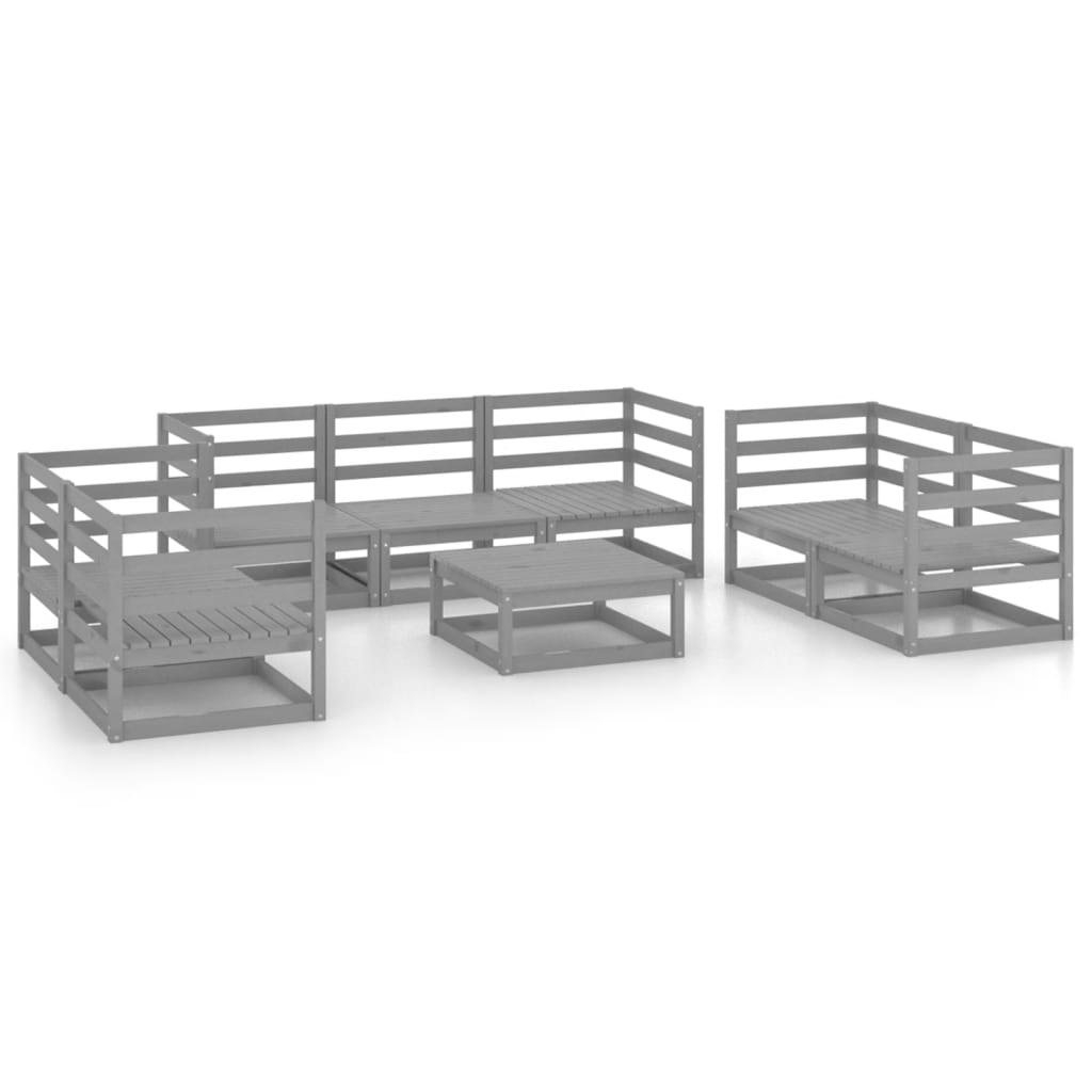 vidaXL Set mobilier de grădină, 8 piese, gri, lemn masiv de pin