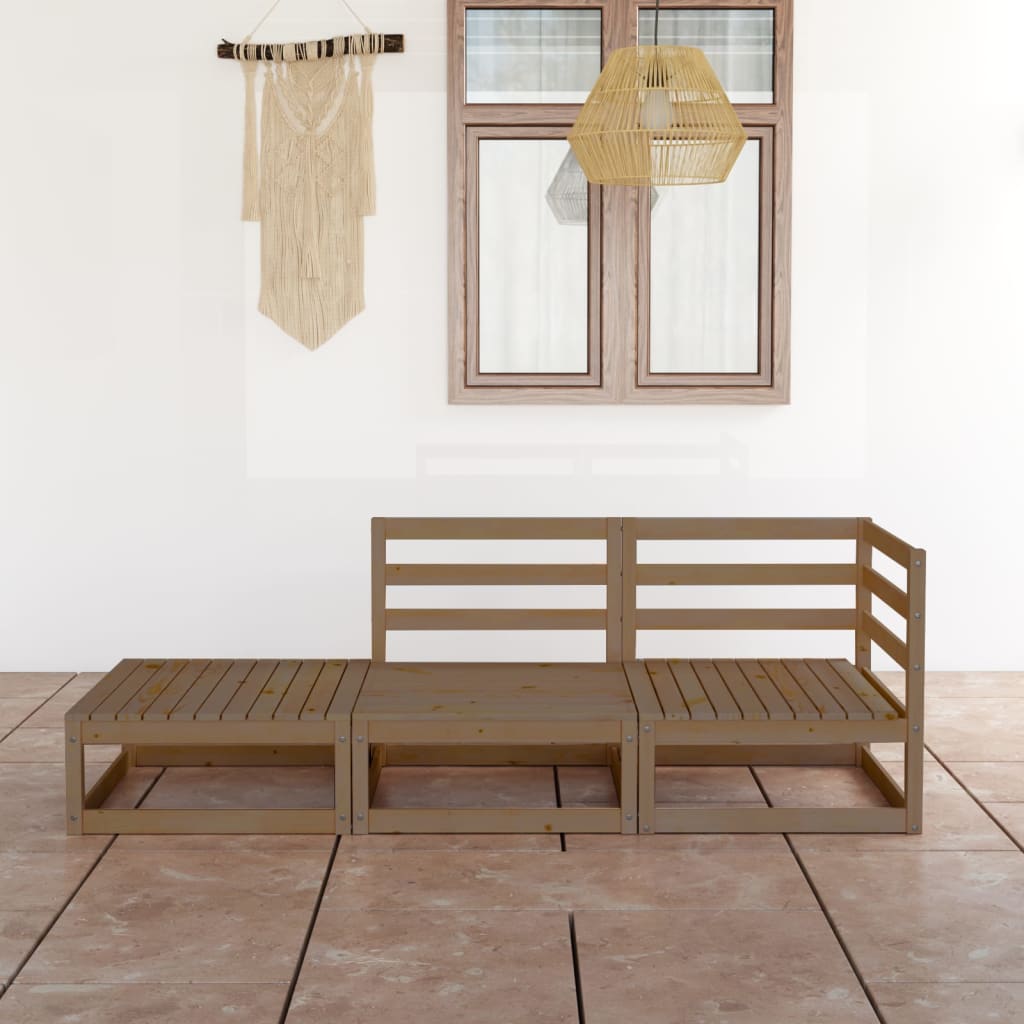 vidaXL Set mobilier de grădină, 3 piese, maro miere, lemn masiv de pin vidaXL Set mobilier de grădină, 3 piese, maro miere, lemn masiv de pin