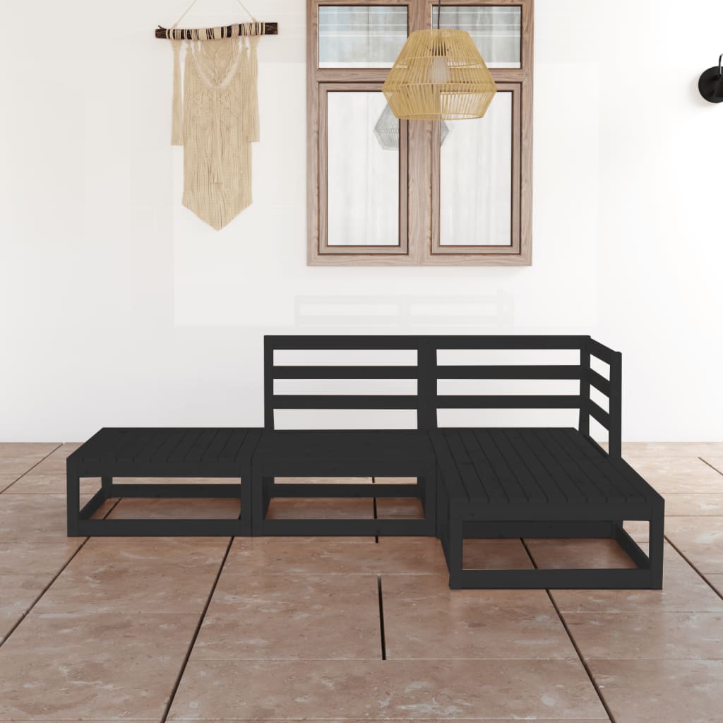 vidaXL Set mobilier de grădină, 4 piese, negru, lemn masiv de pin vidaXL Set mobilier de grădină, 4 piese, negru, lemn masiv de pin