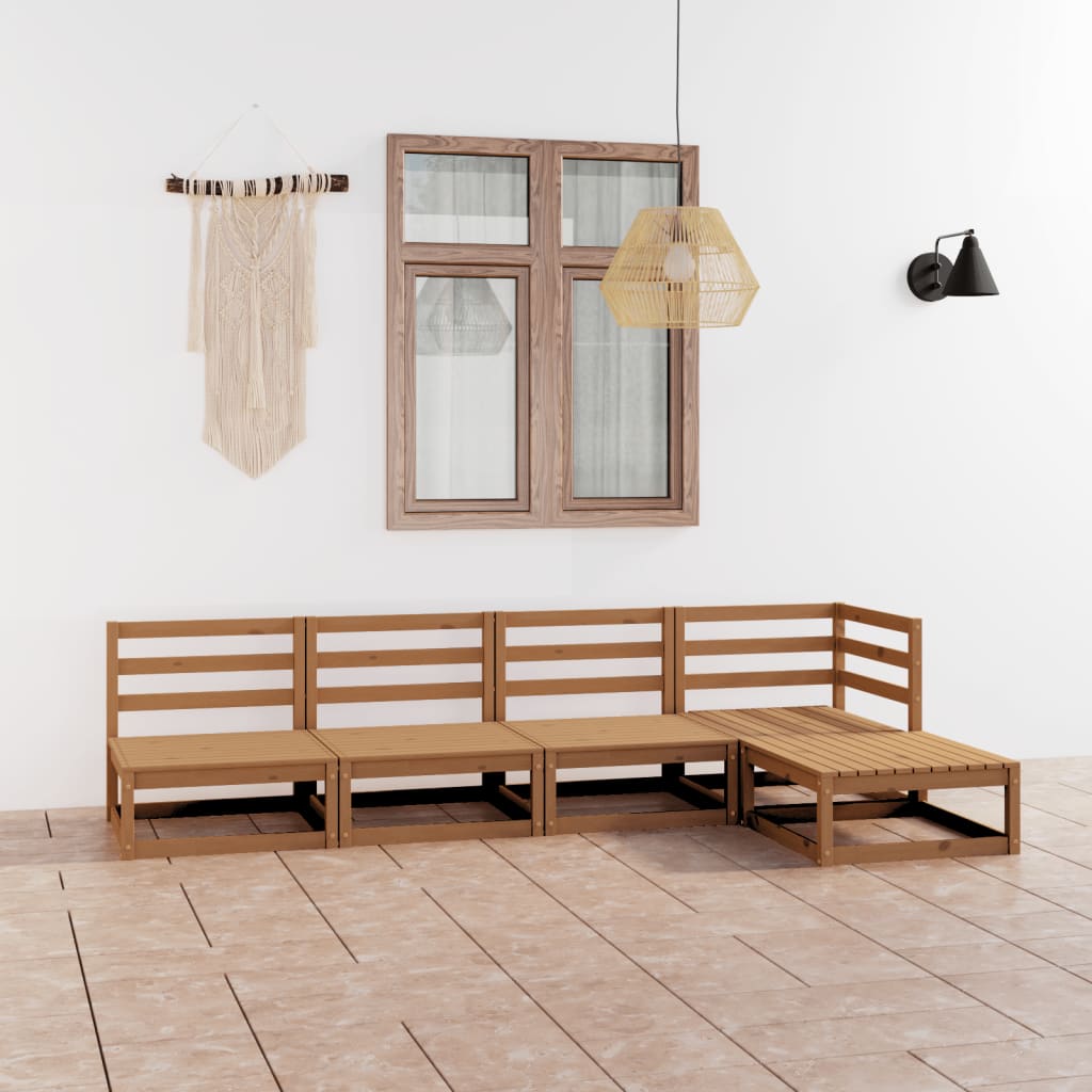 vidaXL Set mobilier de grădină, 5 piese, maro miere, lemn masiv de pin vidaXL Set mobilier de grădină, 5 piese, maro miere, lemn masiv de pin