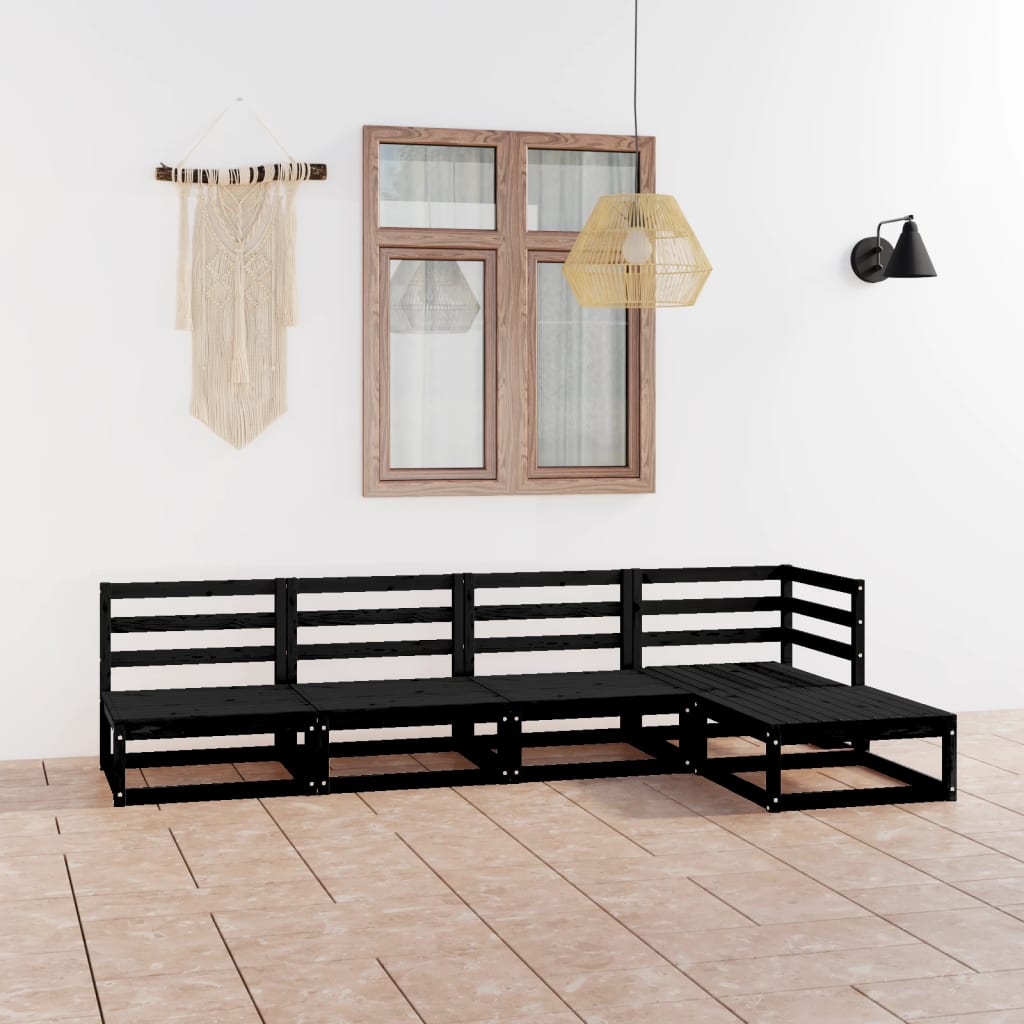 vidaXL Set mobilier de grădină, 5 piese, negru, lemn masiv de pin vidaXL Set mobilier de grădină, 5 piese, negru, lemn masiv de pin