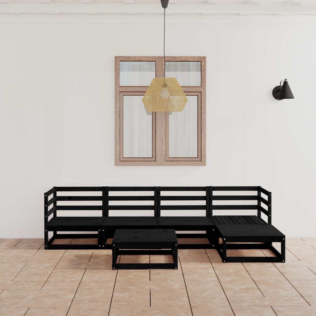 vidaXL Set mobilier de grădină, 6 piese, negru, lemn masiv de pin