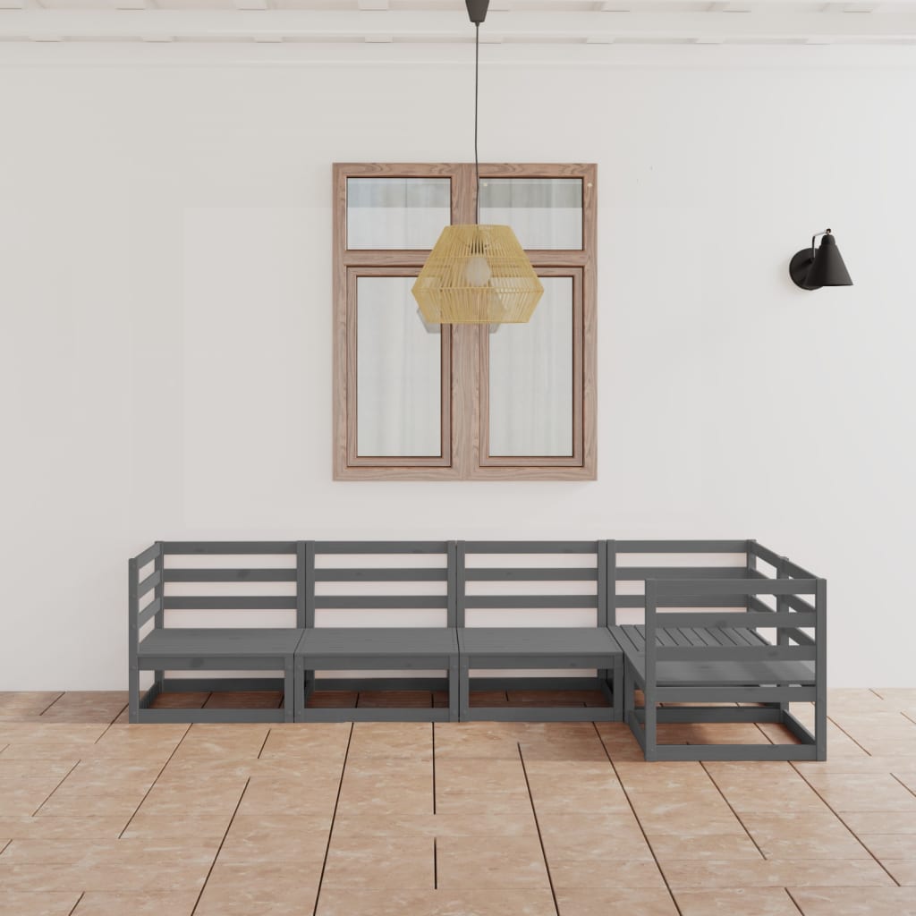 vidaXL Set mobilier de grădină, 5 piese, gri, lemn masiv de pin vidaXL Set mobilier de grădină, 5 piese, gri, lemn masiv de pin