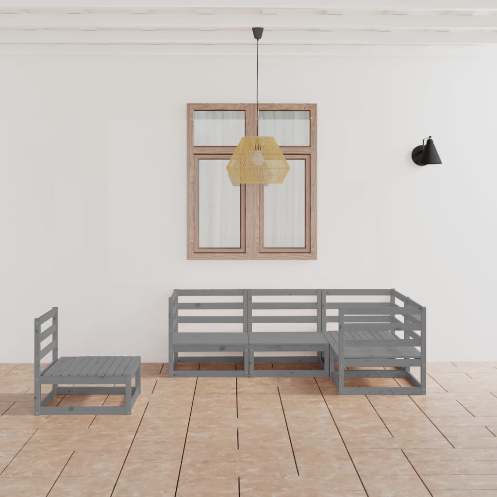 vidaXL Set mobilier de grădină, 5 piese, gri, lemn masiv de pin vidaXL Set mobilier de grădină, 5 piese, gri, lemn masiv de pin
