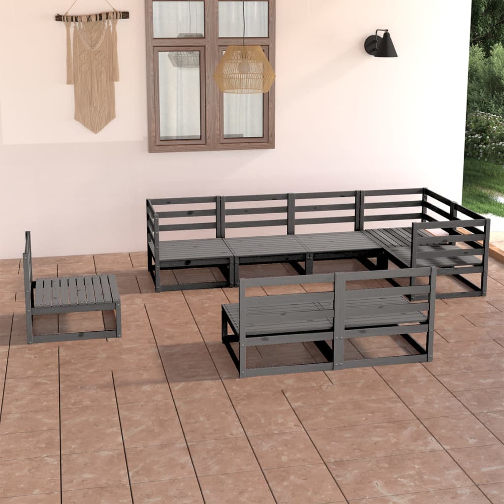 vidaXL Set mobilier de grădină, 8 piese, gri, lemn masiv de pin