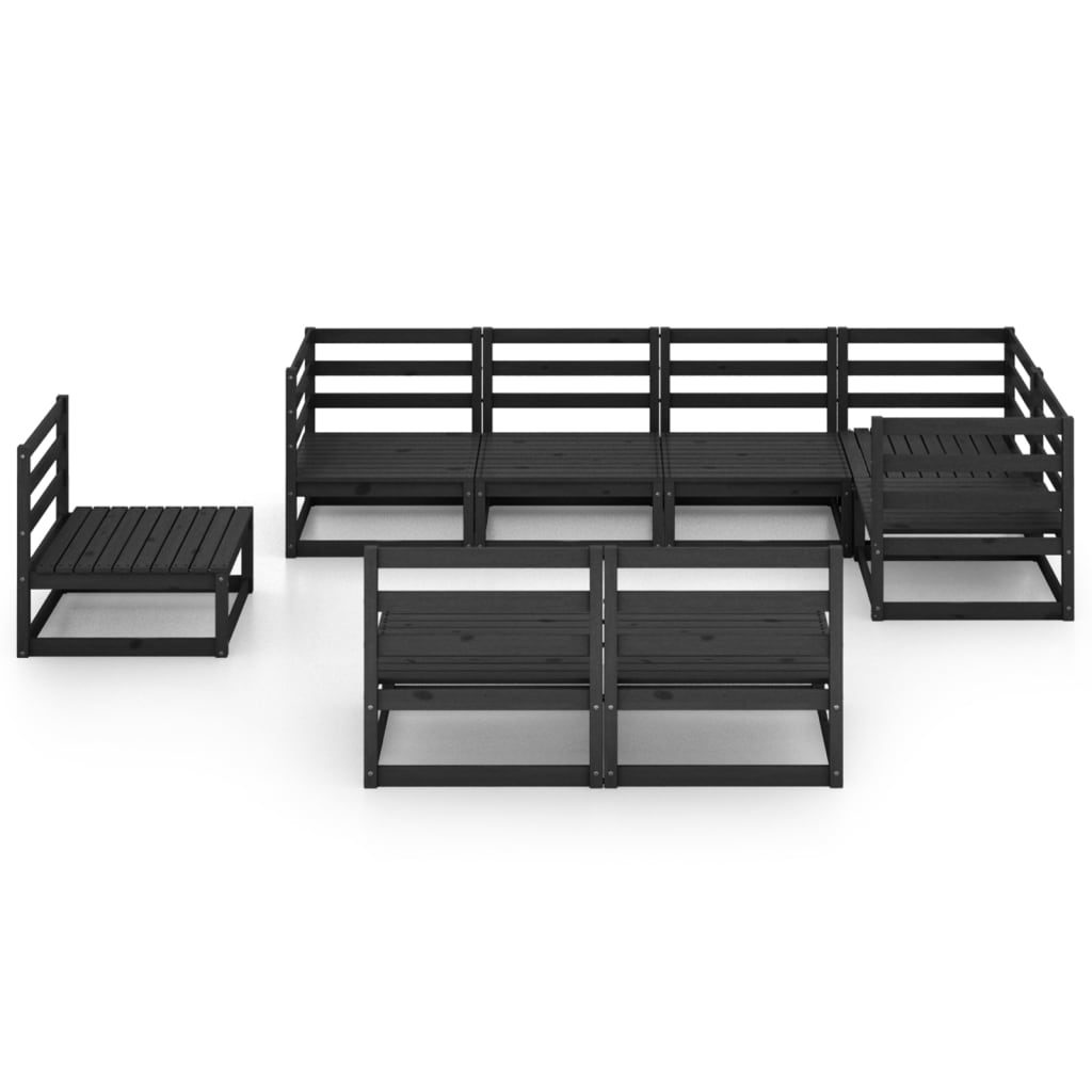 vidaXL Set mobilier de grădină, 8 piese, negru, lemn masiv de pin