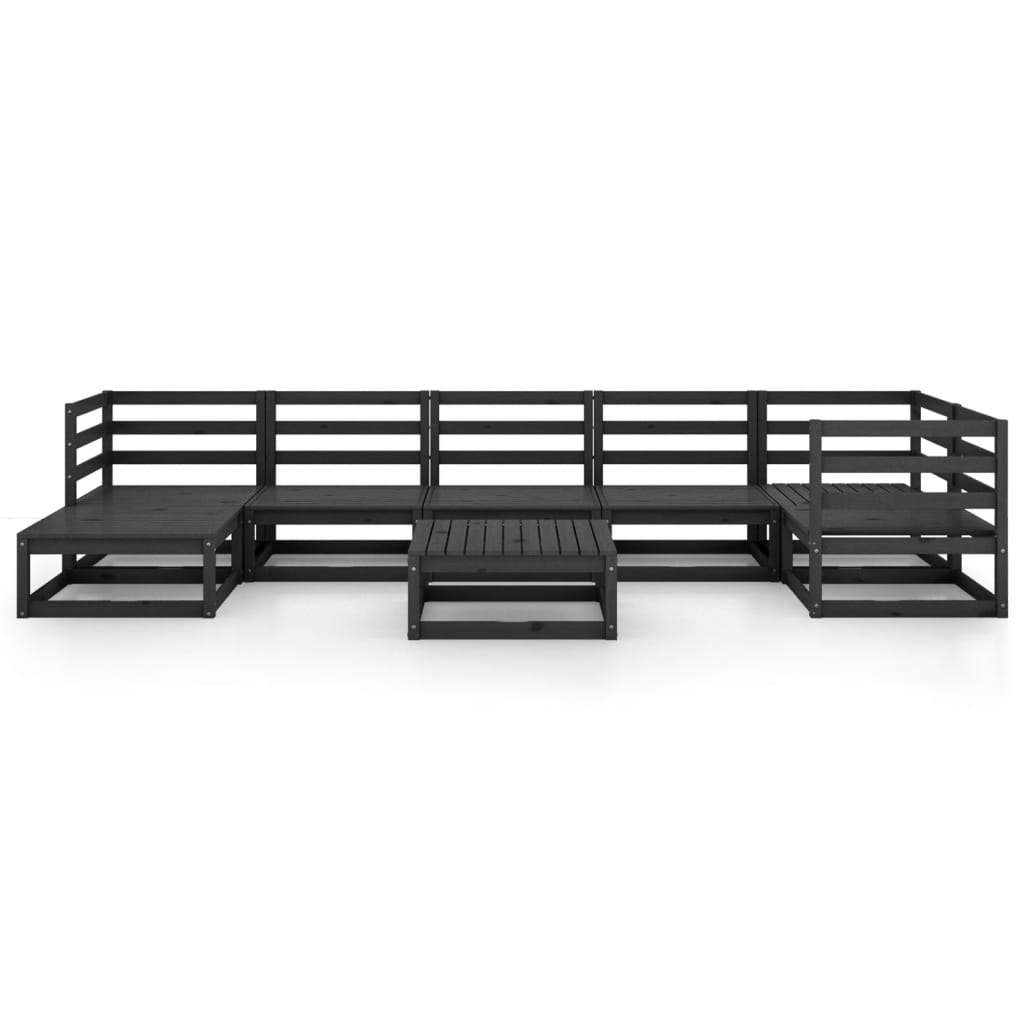 vidaXL Set mobilier de grădină, 8 piese, negru, lemn masiv de pin
