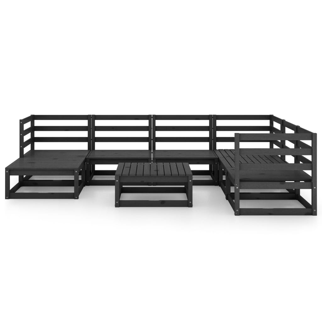 vidaXL Set mobilier de grădină, 8 piese, negru, lemn masiv de pin