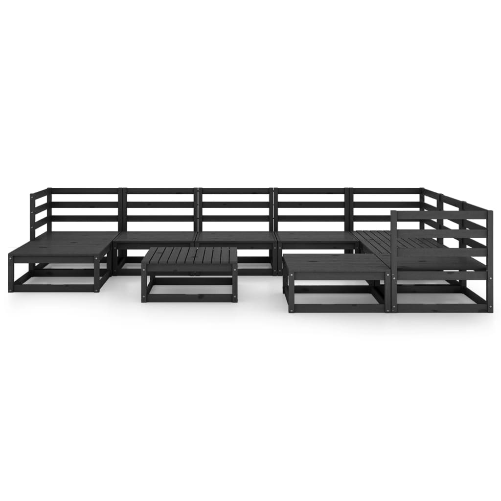 vidaXL Set mobilier relaxare de grădină 10 piese negru lemn masiv pin vidaXL Set mobilier relaxare de grădină 10 piese negru lemn masiv pin