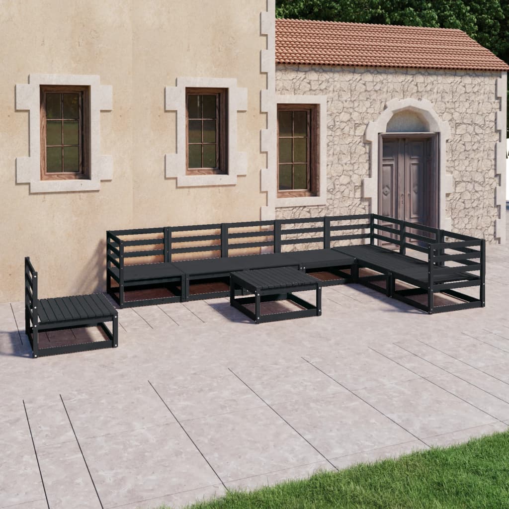 vidaXL Set mobilier de grădină, 9 piese, negru, lemn masiv de pin vidaXL Set mobilier de grădină, 9 piese, negru, lemn masiv de pin