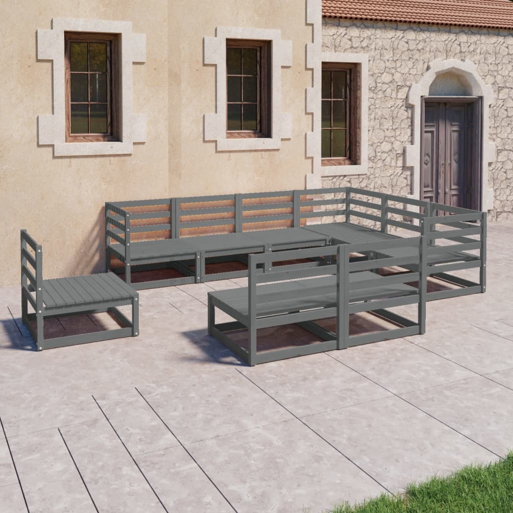 vidaXL Set mobilier de grădină, 9 piese, gri, lemn masiv de pin vidaXL Set mobilier de grădină, 9 piese, gri, lemn masiv de pin