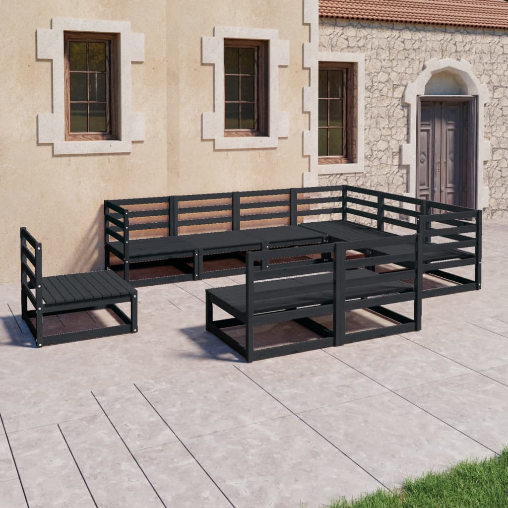 vidaXL Set mobilier de grădină, 9 piese, negru, lemn masiv de pin vidaXL Set mobilier de grădină, 9 piese, negru, lemn masiv de pin
