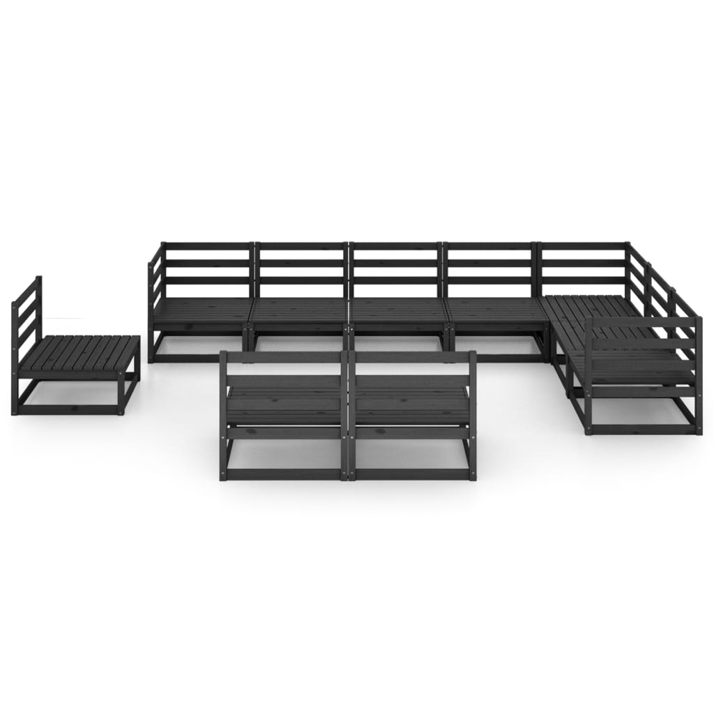 vidaXL Set mobilier relaxare de grădină 10 piese negru lemn masiv pin vidaXL Set mobilier relaxare de grădină 10 piese negru lemn masiv pin