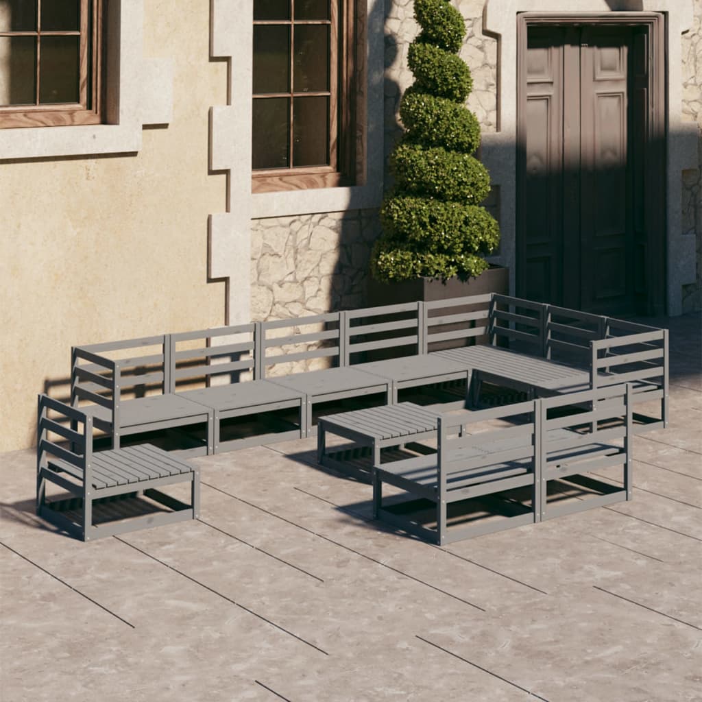 vidaXL Set mobilier de grădină, 11 piese, gri, lemn masiv de pin vidaXL Set mobilier de grădină, 11 piese, gri, lemn masiv de pin
