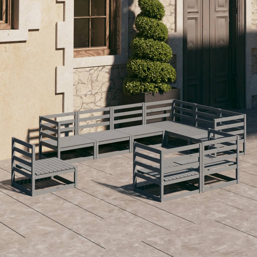 vidaXL Set mobilier de grădină, 9 piese, gri, lemn masiv de pin vidaXL Set mobilier de grădină, 9 piese, gri, lemn masiv de pin