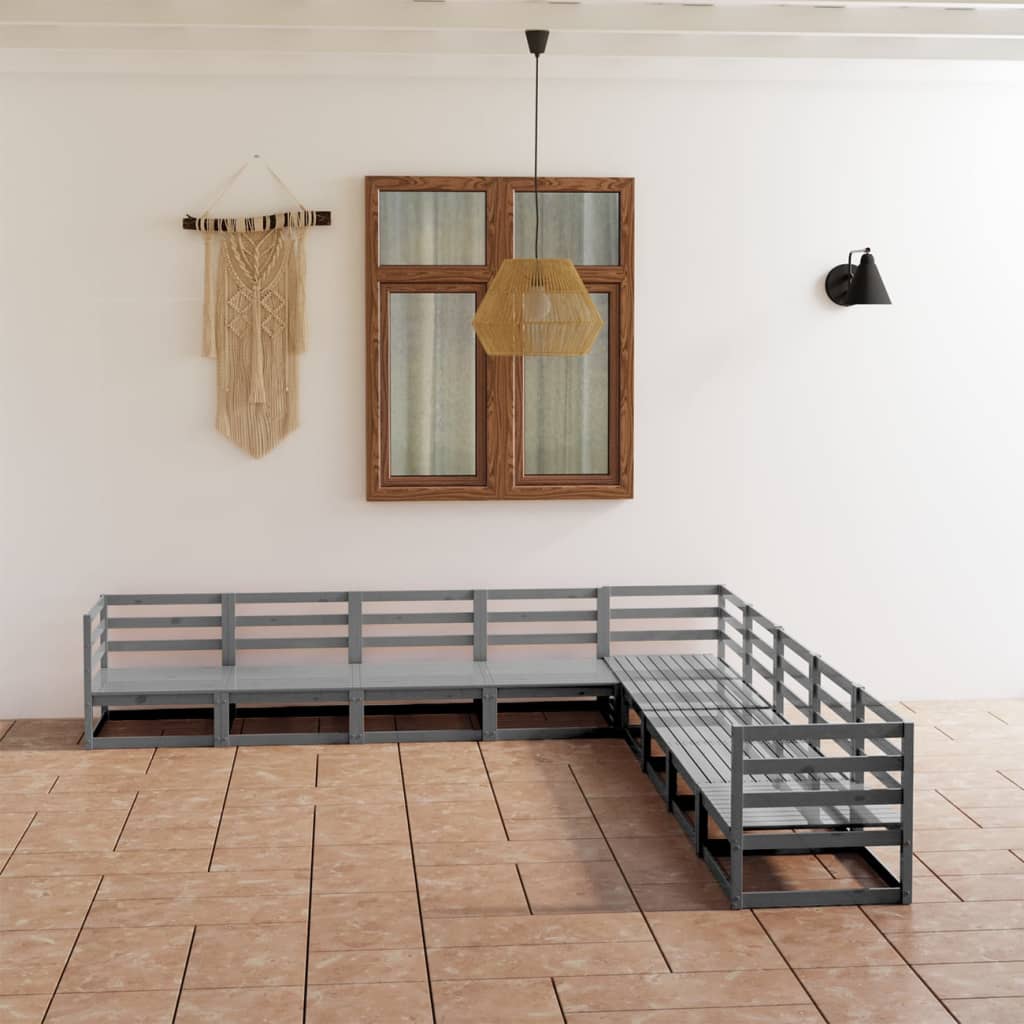 vidaXL Set mobilier de grădină, 9 piese, gri, lemn masiv de pin vidaXL Set mobilier de grădină, 9 piese, gri, lemn masiv de pin