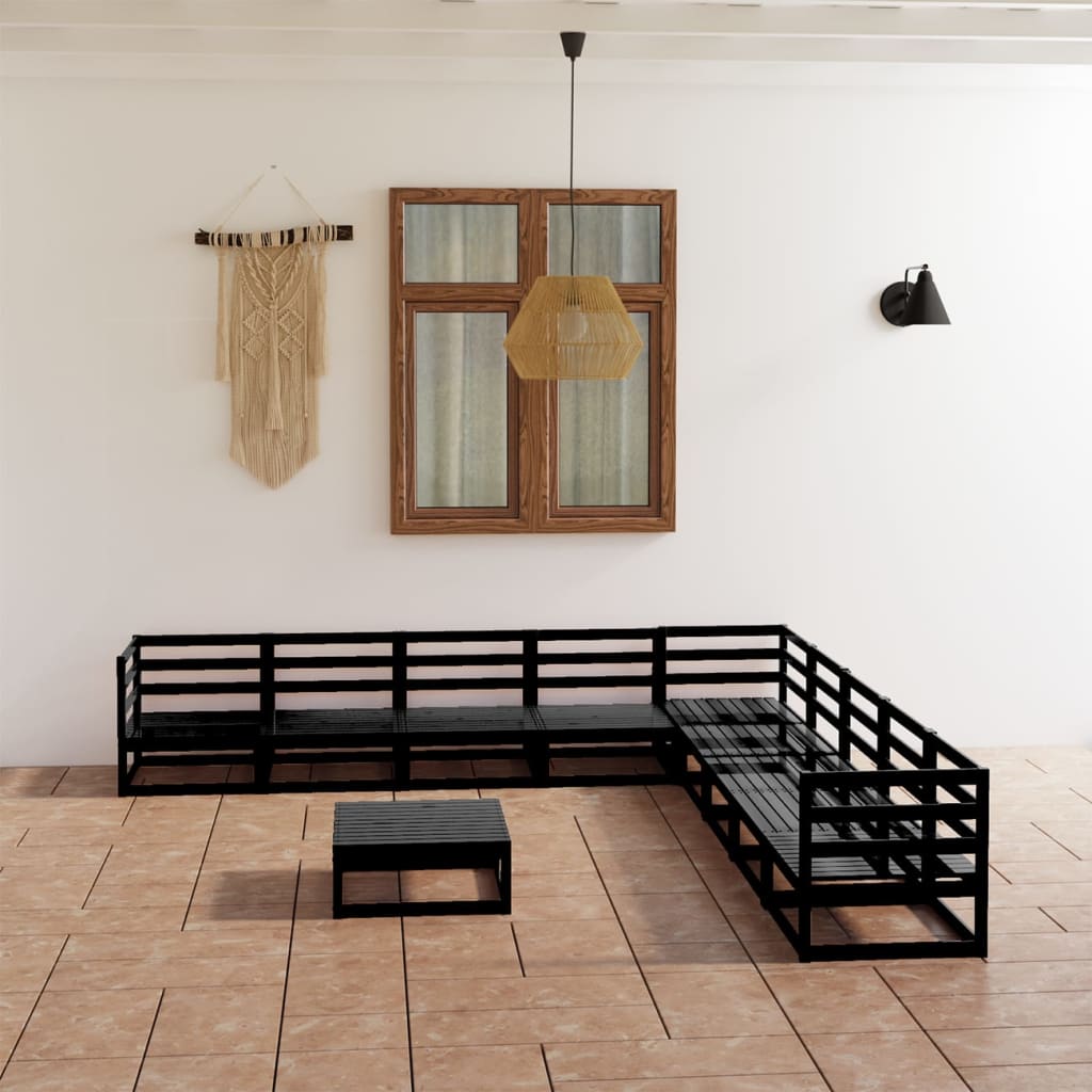 vidaXL Set mobilier de grădină, 10 piese, negru, lemn masiv pin vidaXL Set mobilier de grădină, 10 piese, negru, lemn masiv pin