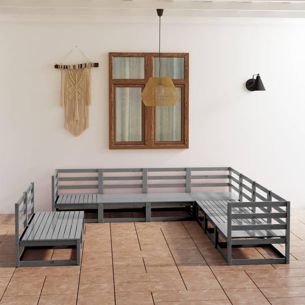 vidaXL Set mobilier de grădină, 9 piese, gri, lemn masiv de pin vidaXL Set mobilier de grădină, 9 piese, gri, lemn masiv de pin