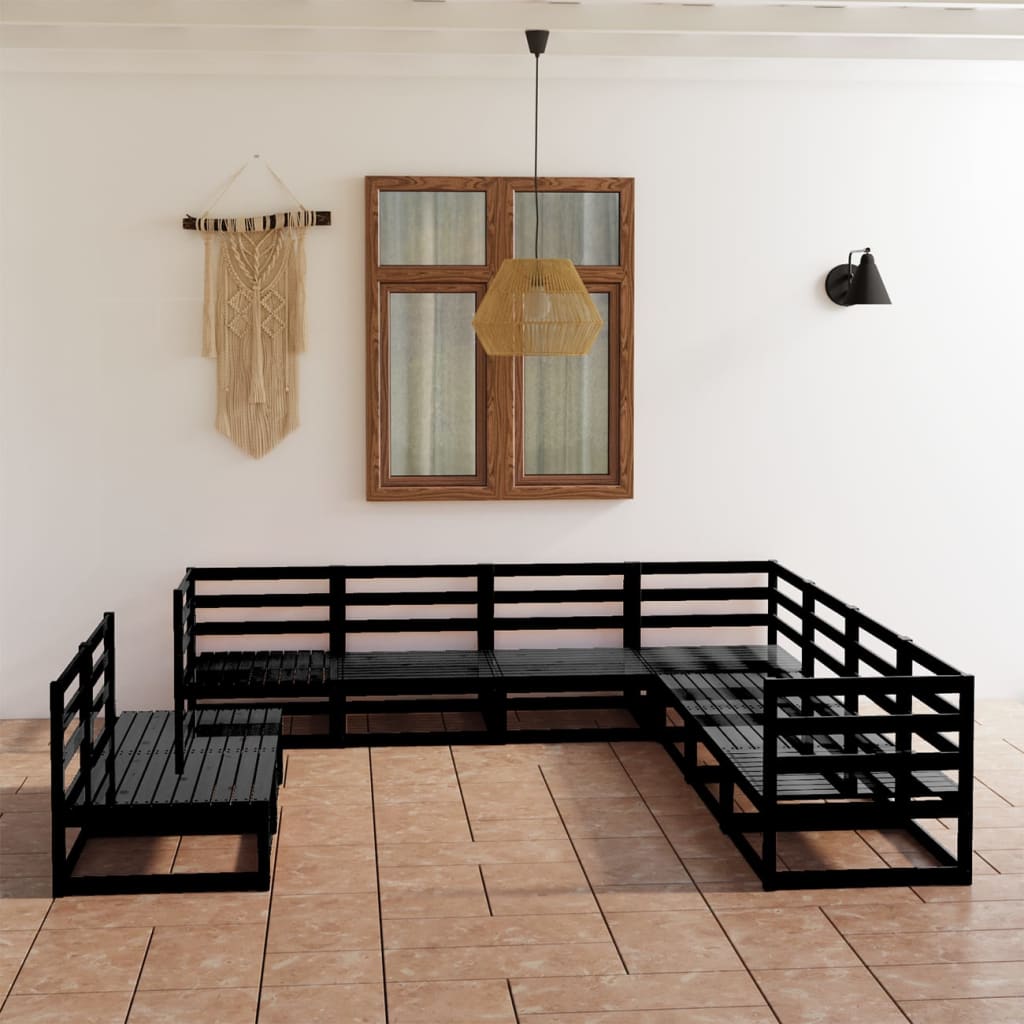 vidaXL Set mobilier de grădină, 9 piese, negru, lemn masiv de pin vidaXL Set mobilier de grădină, 9 piese, negru, lemn masiv de pin
