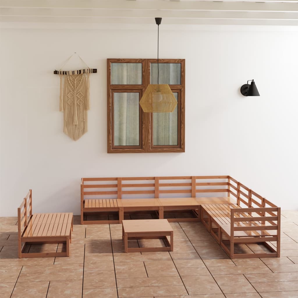 vidaXL Set mobilier de grădină, 10 piese, maro miere, lemn masiv pin vidaXL Set mobilier de grădină, 10 piese, maro miere, lemn masiv pin
