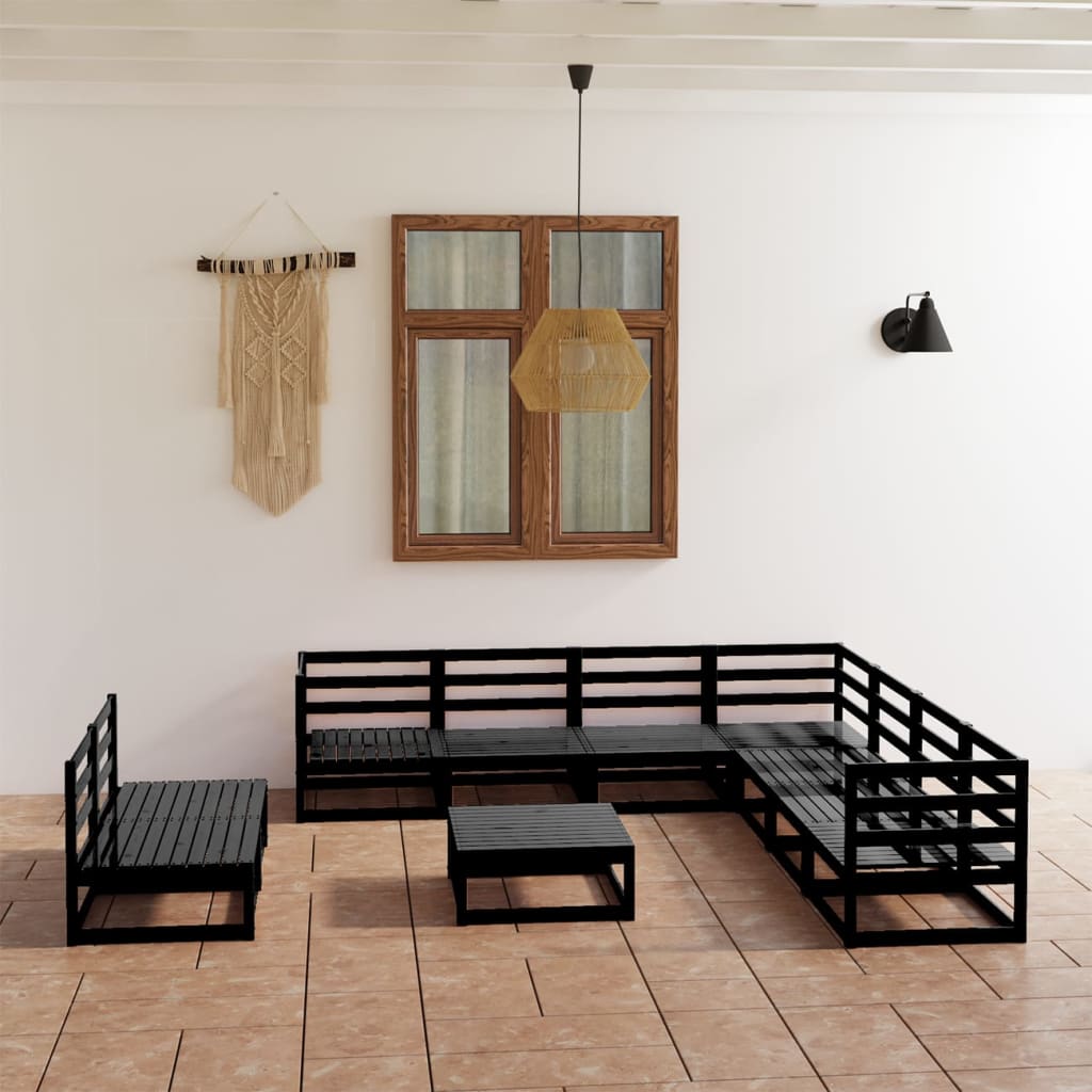 vidaXL Set mobilier de grădină, 10 piese, negru, lemn masiv pin vidaXL Set mobilier de grădină, 10 piese, negru, lemn masiv pin